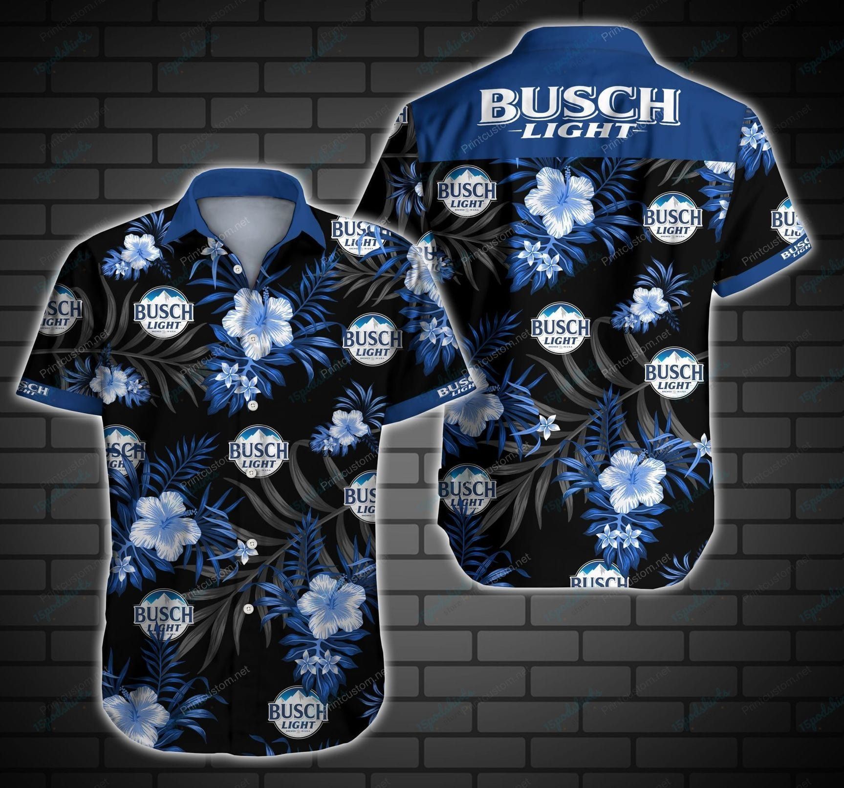 Tlmus-busch Light Bud Light black blue Hawaiian Aloha Shirts #KV