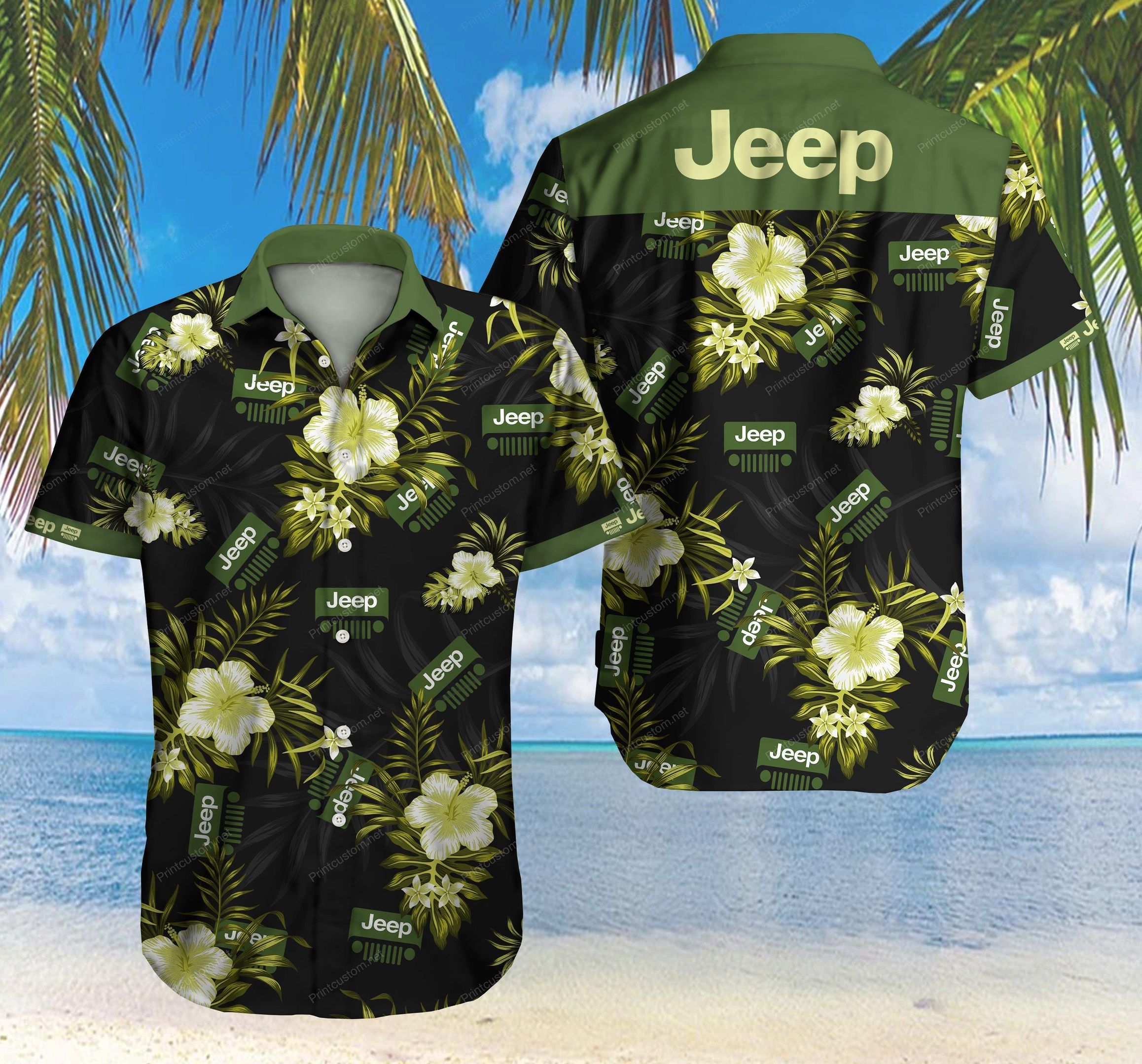 Tlmus Jeep Hawaii Shirt Summer Button Up Shirt For Men Beach Wear Short Sleeve Hawaii Shirt