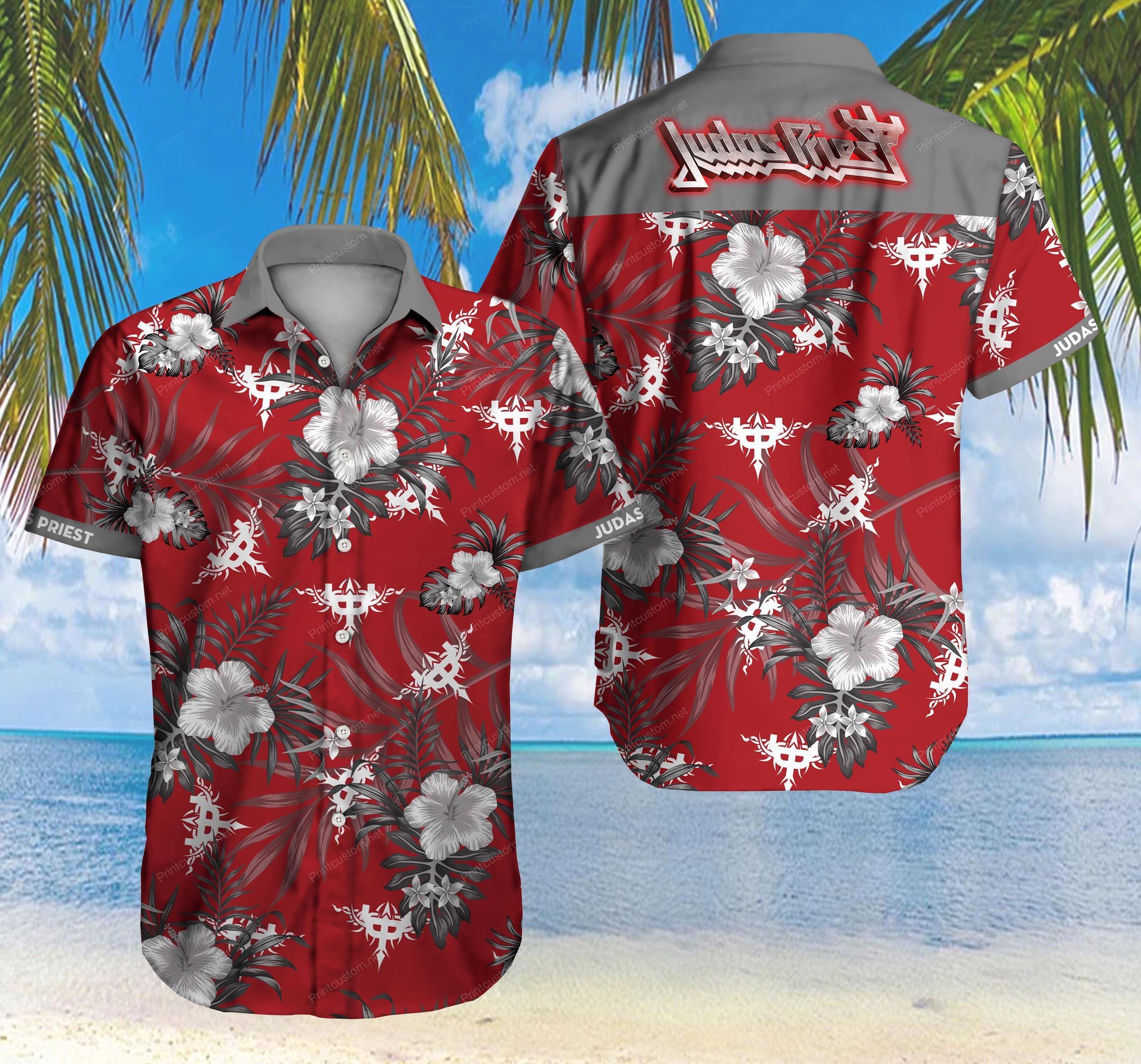Tlmus-judas Priest Hawaii Shirt Summer Button Up Shirt For Men Beach Wear Short Sleeve Hawaii Shirt