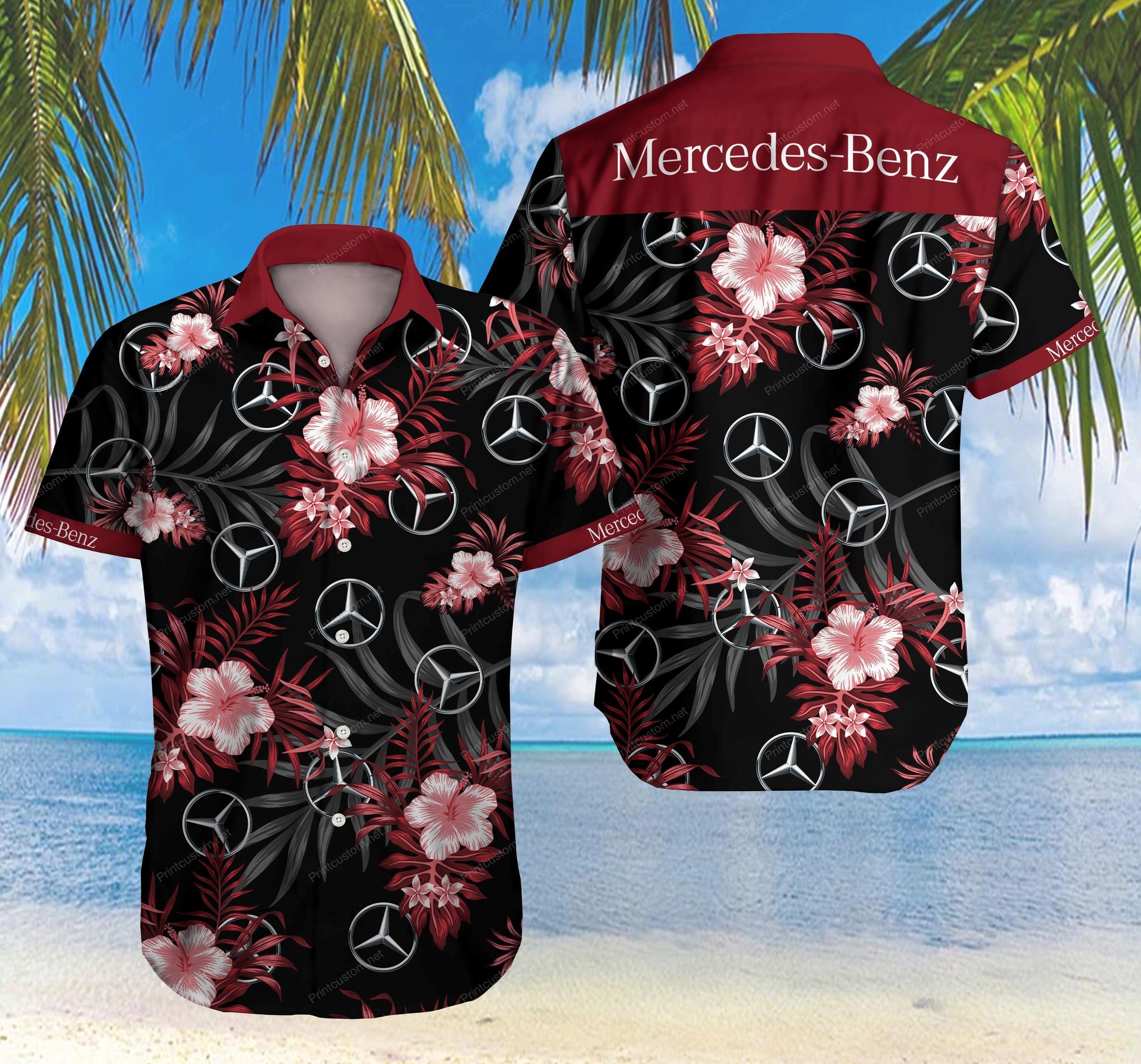 Tlmus-mercedes Hawaii Shirt Ver 2 Summer Button Up Shirt For Men Beach Wear Short Sleeve Hawaii Shirt
