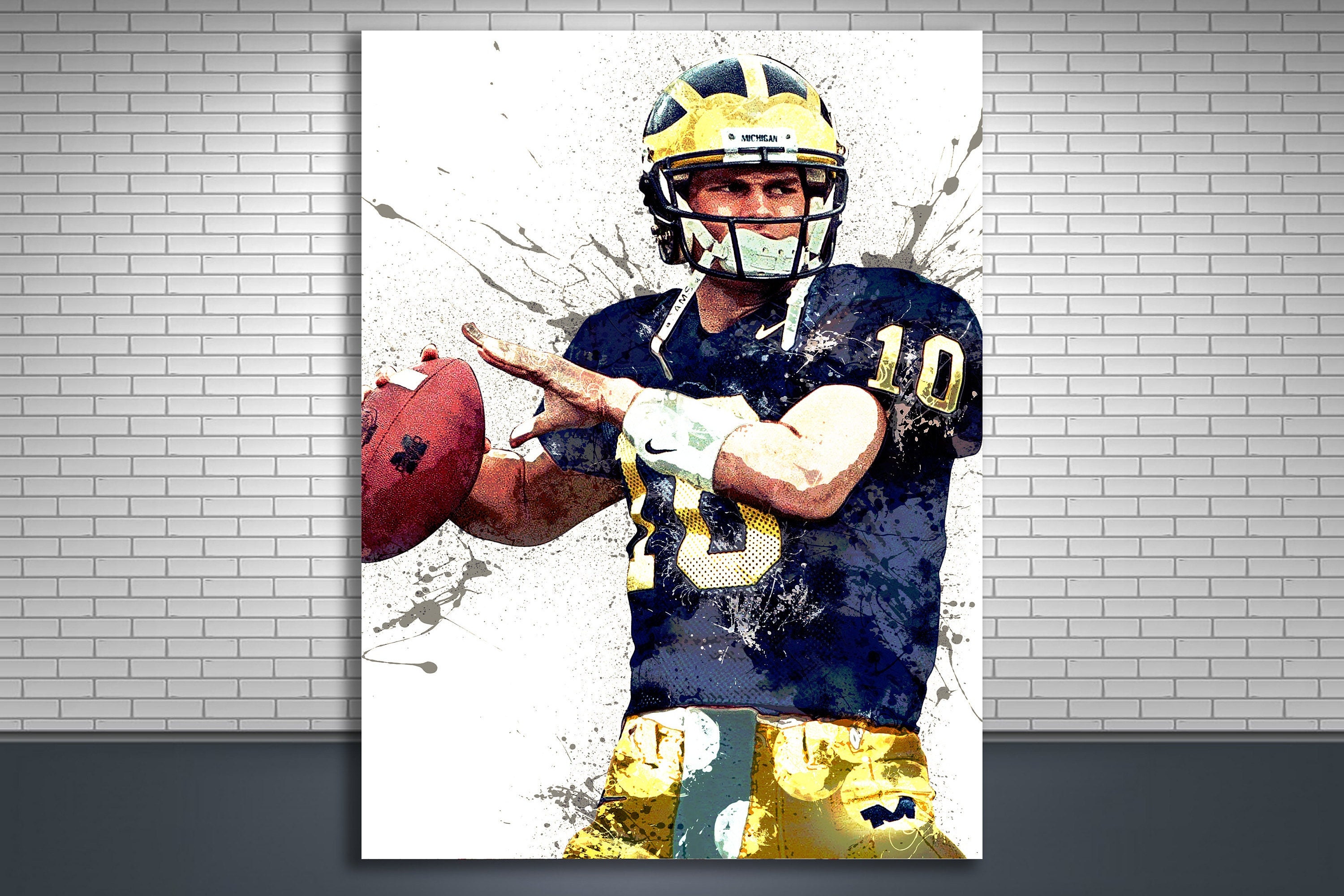 Tom Brady Poster, Michigan Wolverines, Canvas Wrap, Kids room, Man Cave, Bar, Game Room