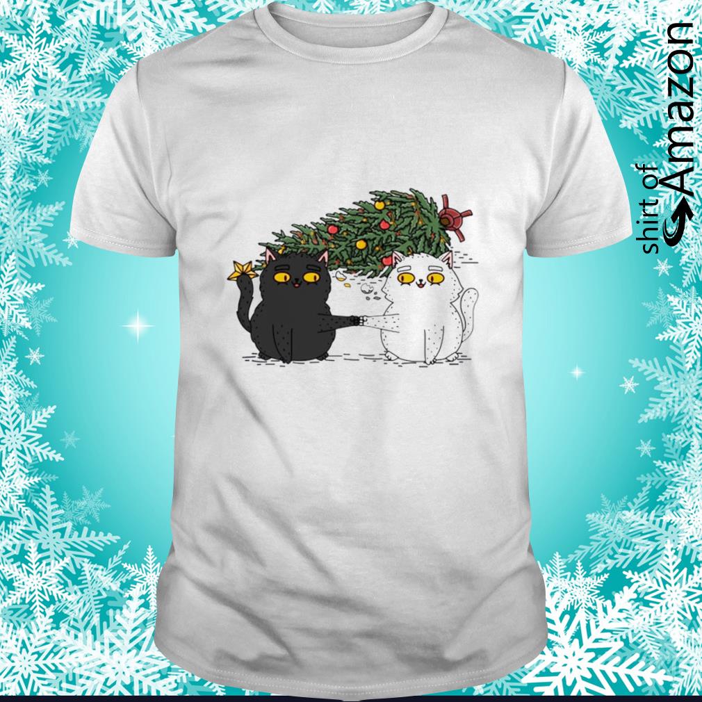 Top Cute Cats Christmas tree fall down funny shirt