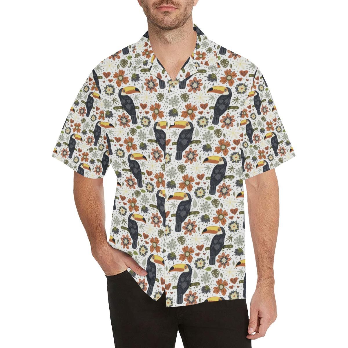 Toucan Flower Pattern Men’s All Over Print Hawaiian Shirt