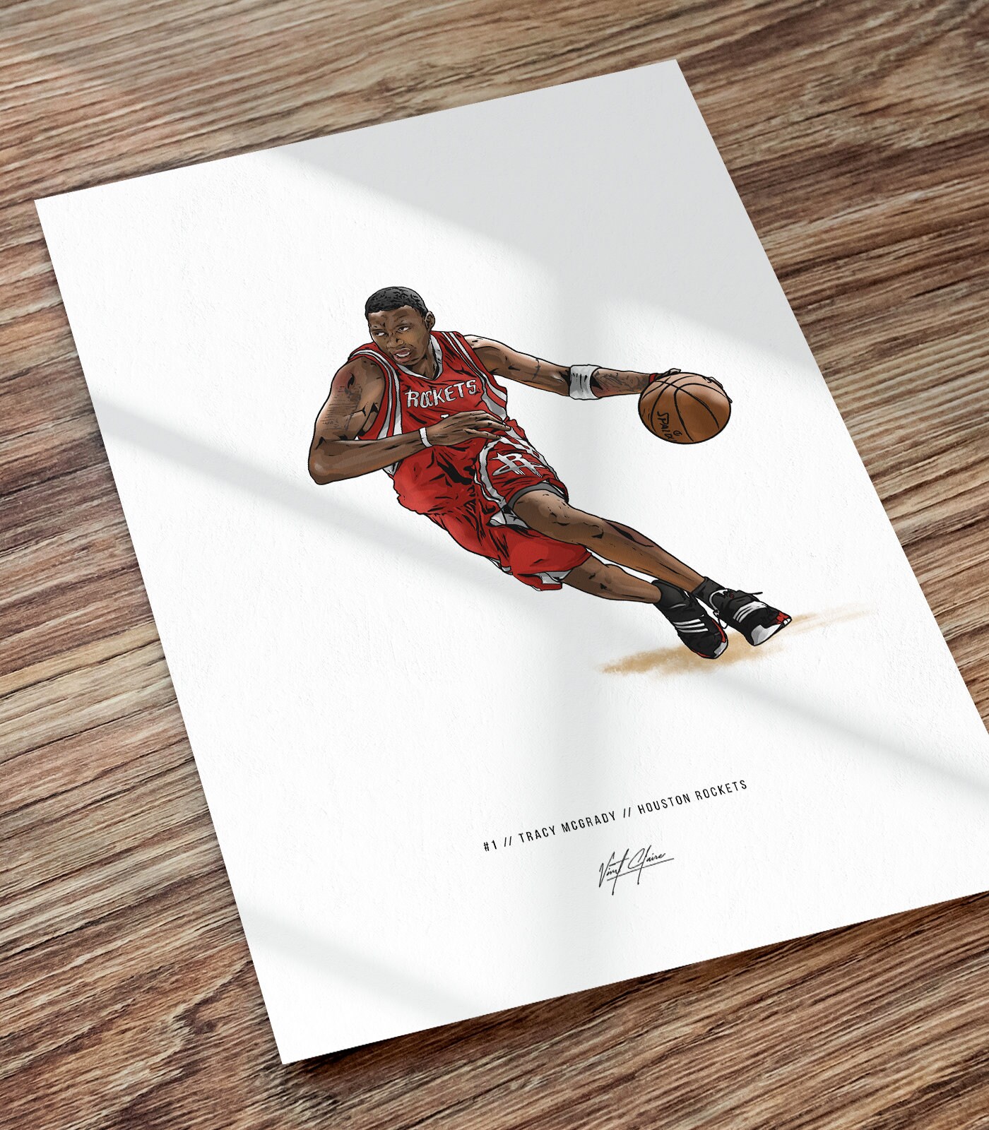 Tracy McGrady Houston Rockets Basketball Art Illustrated Print Poster, Tracy McGrady Poster, Gift for Houston Rockets Fans
