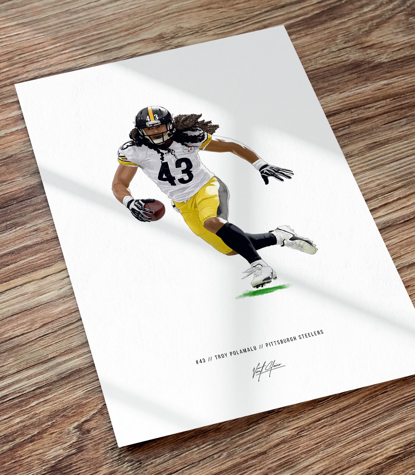 Troy Polamalu Pittsburgh Steelers Football Art Illustrated Poster, Troy Polamalu Poster, Gift for Pittsburgh Steelers Fans