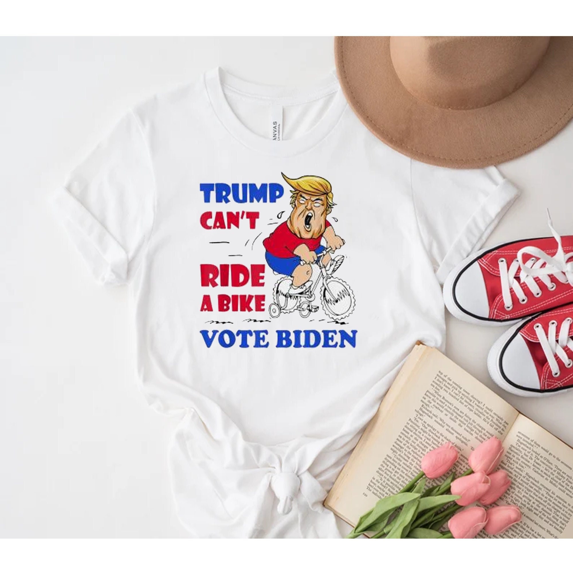 Trump Can Not Ride A Bike Vote Biden 2022 Meme 4th Of July Shirt