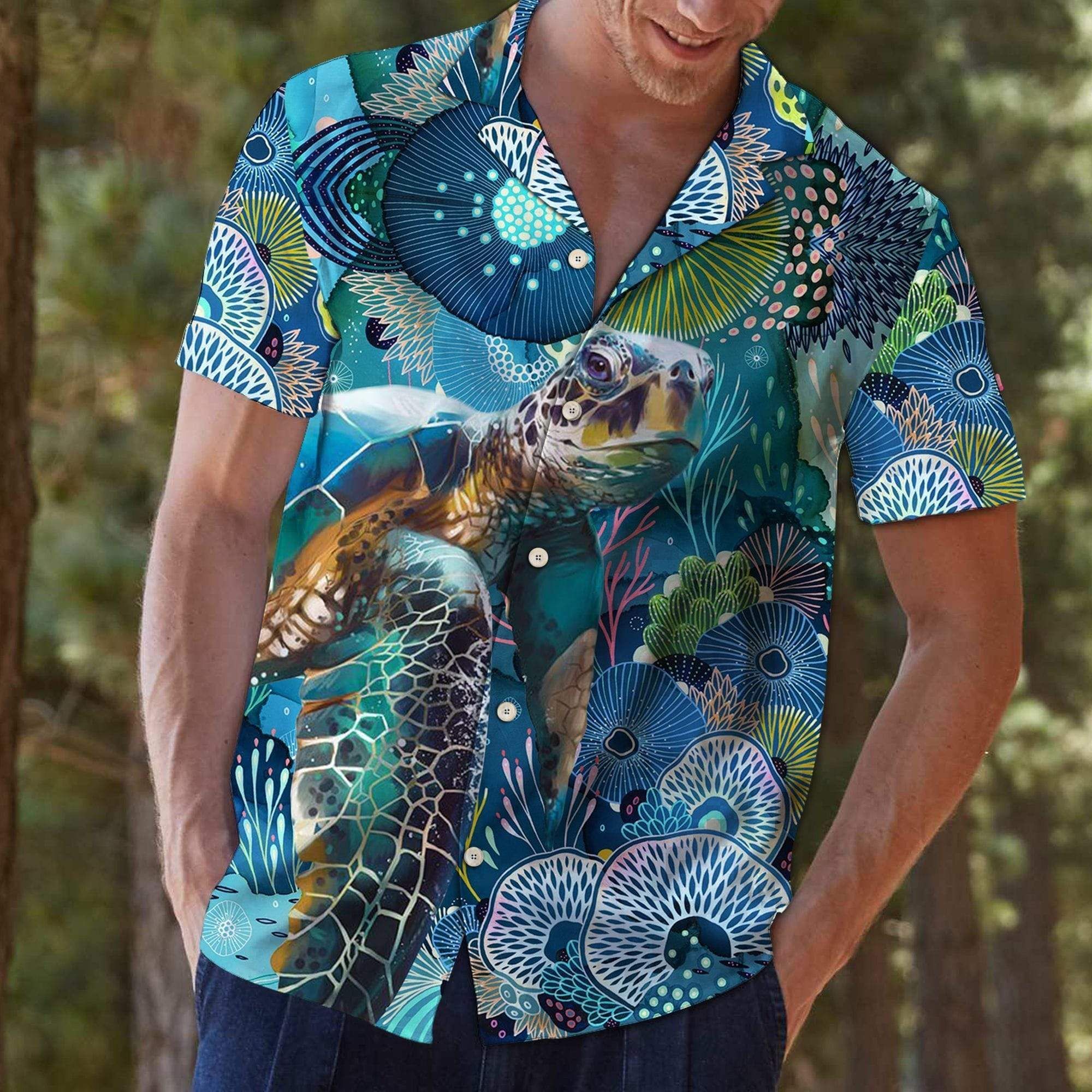 Turtle and Coral Tropical Full Printing Hawaiian Shirts #HL