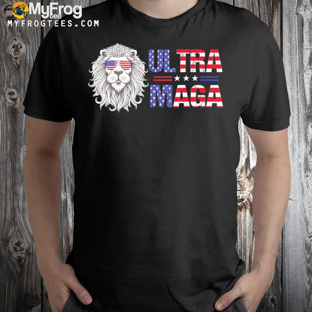 Ultra maga proud lion usa flag glasses retro shirt