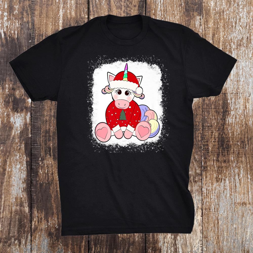 Unicorn Santa Face Girls Christmas Shirt