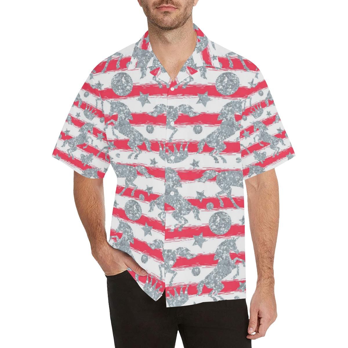Unicorn Silver Pattern Men’s All Over Print Hawaiian Shirt