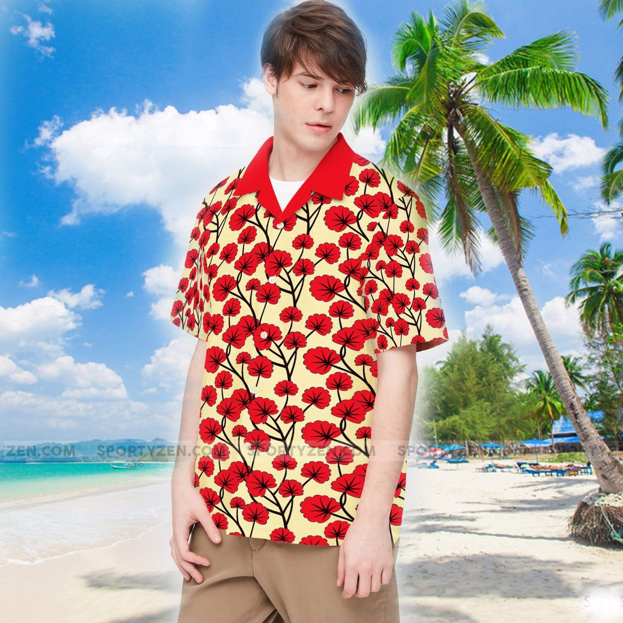 Unisex Red Tropical Hawaiian Shirts 3d #177hl