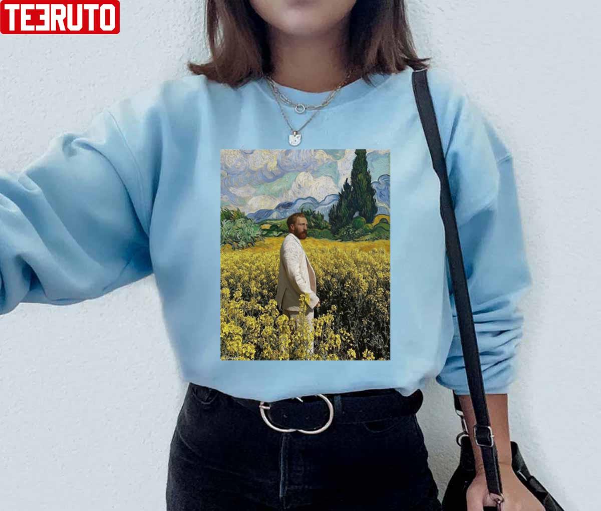Vincent Van Gogh In A Field Of Flowers Unisex Sweatshirt