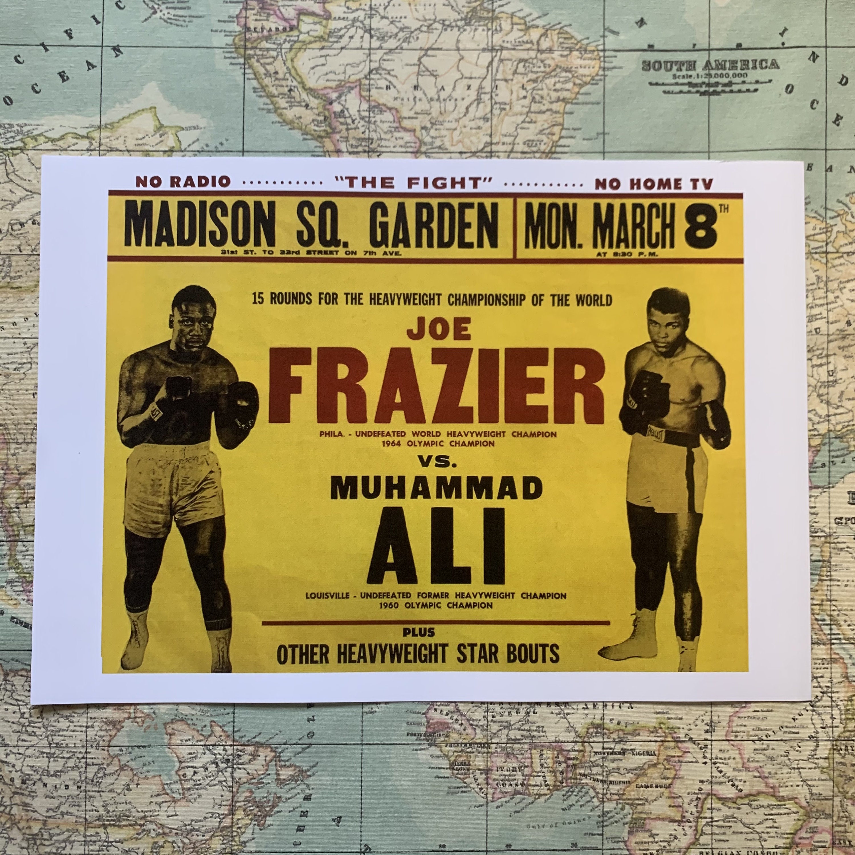 Vintage 1960s Ali v Frazier Heavyweight World Boxing Championship Promotional Print Poster A3 & A4