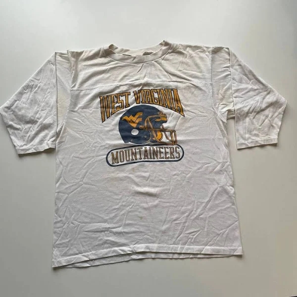 Vintage 80s West Virginia Mountaineers Shirt in White Men s Size Large
