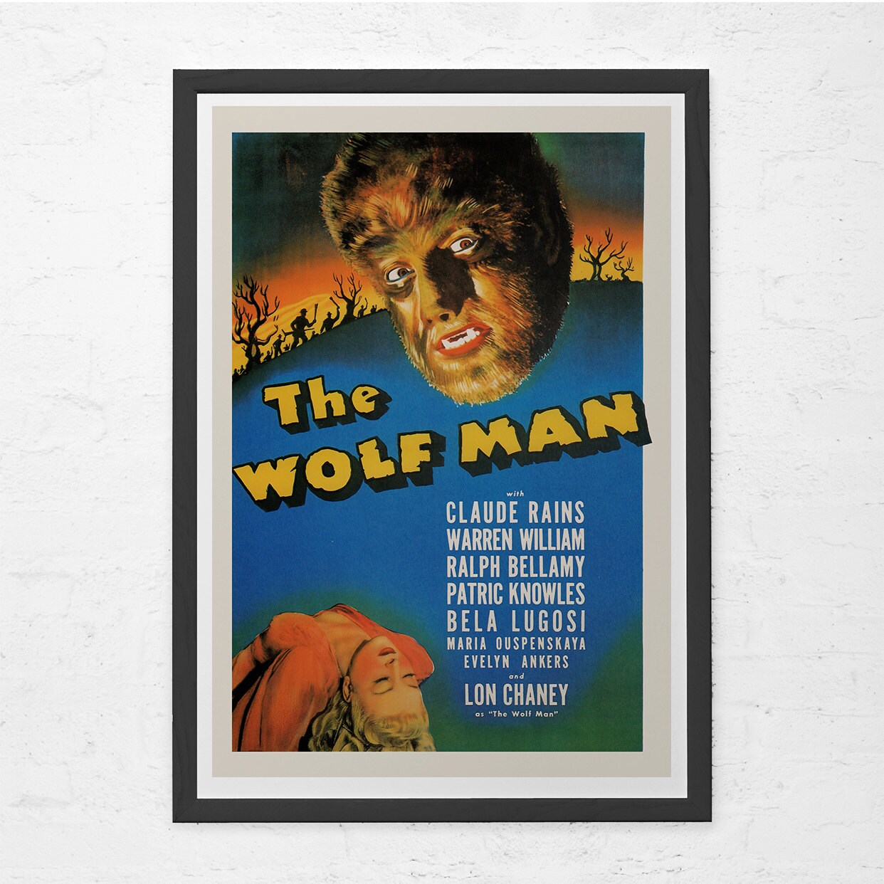 VINTAGE MOVIE POSTER - Wolf Man Movie Poster - Kitsch B-Movie Poster, Lon Chaney Poster, Home Decor Wall Art