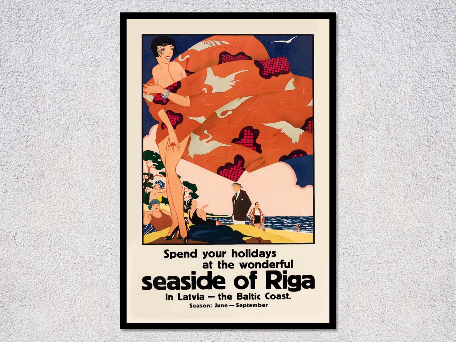 Vintage Riga Travel Poster  Jurmala Advertisement Poster   Reproduction Print