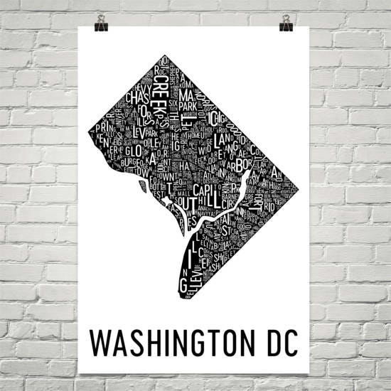 Washington Dc Typography Neighborhood Map Art City Print Wall District Of Colombia Poster Gift Thekingshirt Com - Washington Dc Map Wall Art
