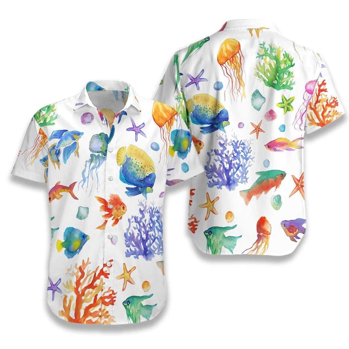 Watercolor Fish Under The Sea Hawaiian Aloha Shirts #H