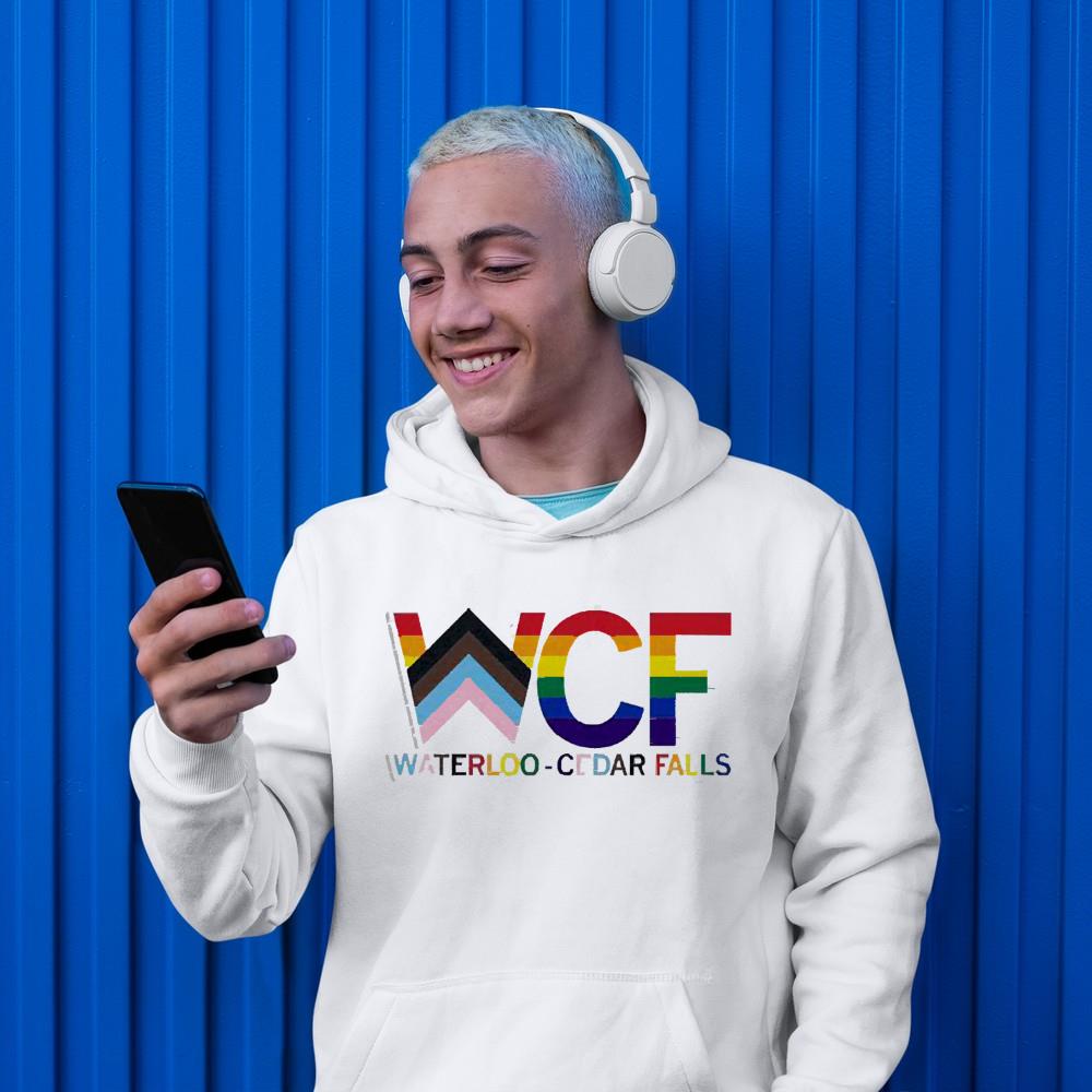WCF Stacked Text Progress Pride Flag Shirt