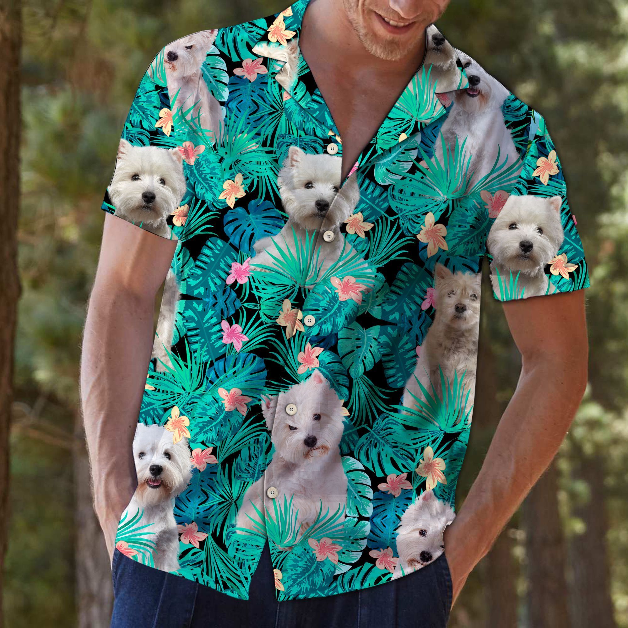 West Highland White Terrier Tropical Turquoise Unisex Hawaiian Shirt For Men And Women CTC25033383