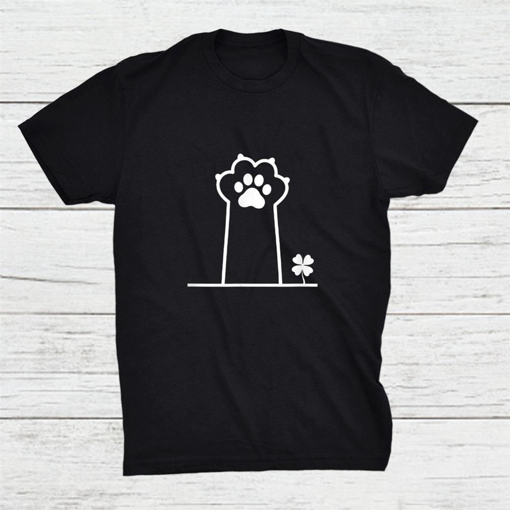 White Cat Paw Lucky Clover Cute Funny Shirt