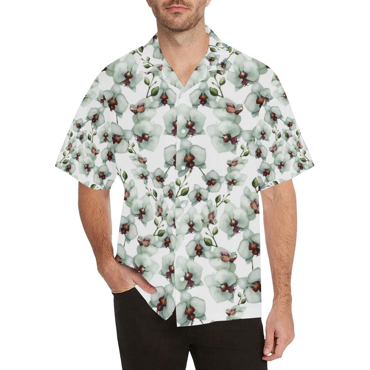 White Orchid Pattern Men’s All Over Print Hawaiian Shirt