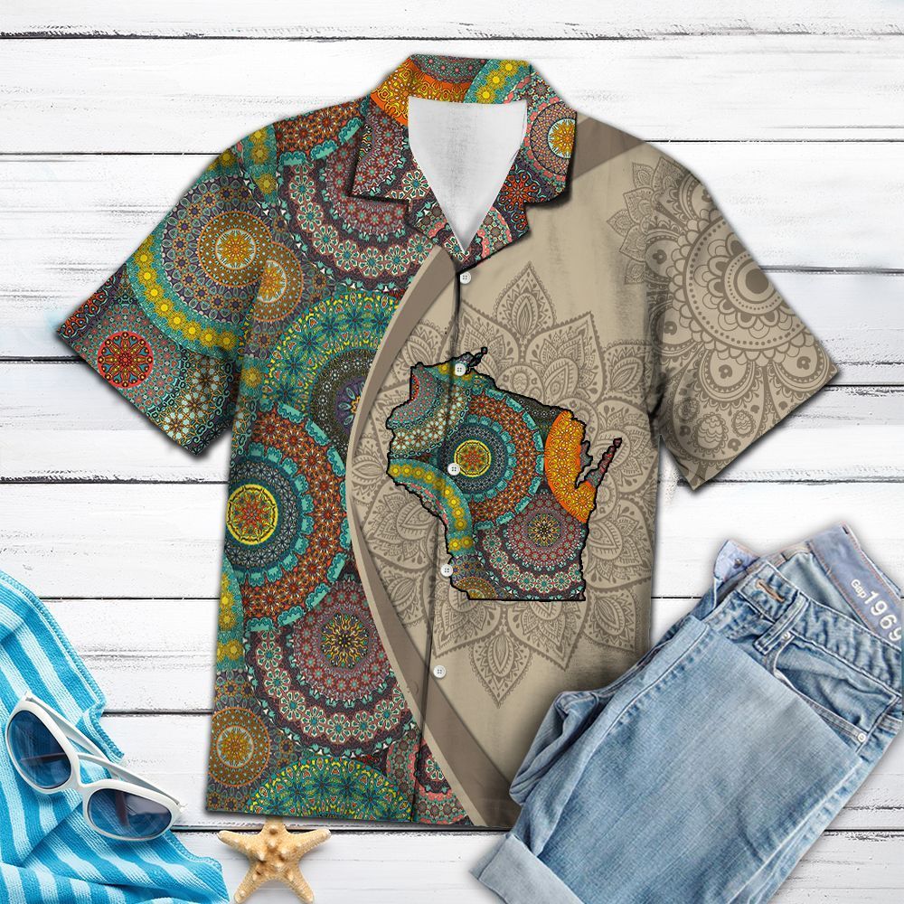 Wisconsin Mandala Khaki Amazing Unisex Hawaiian Shirt For Men And Women CTC25033655