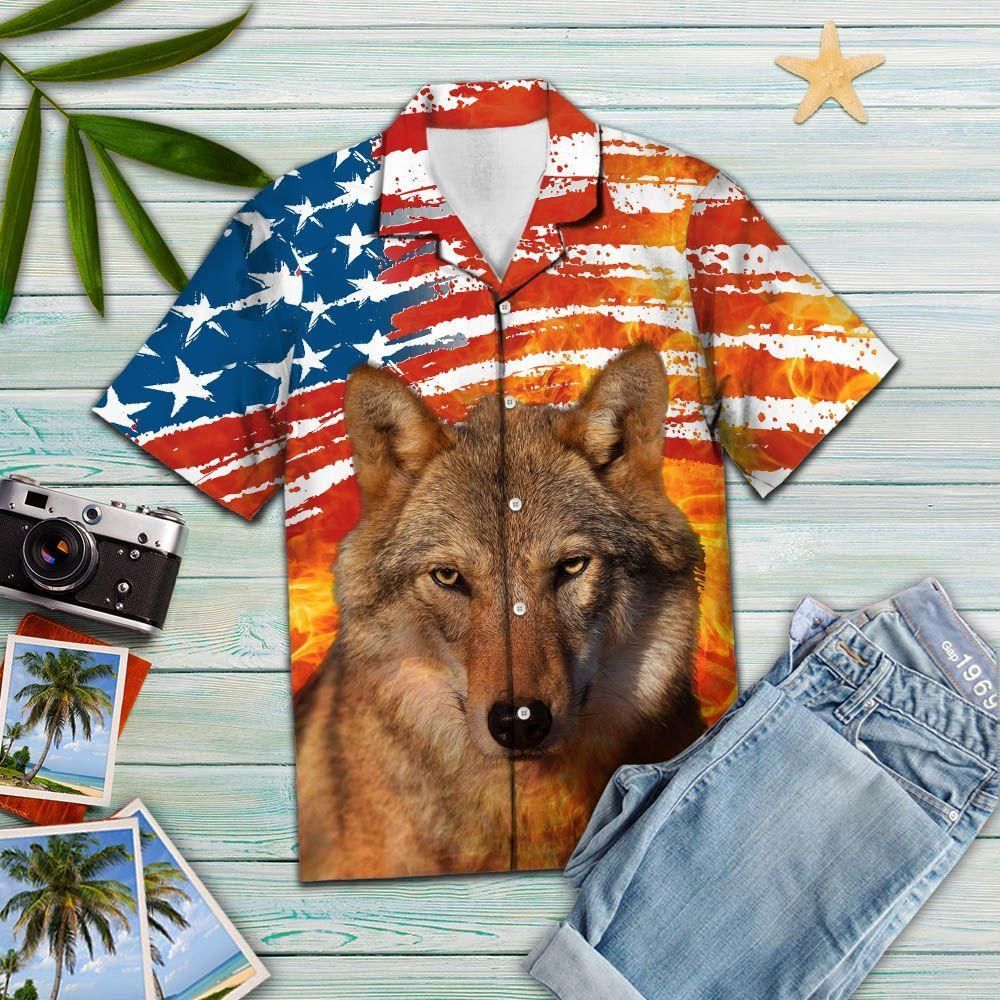 Wolf Usa Flag Orange Best Design Unisex Hawaiian Shirt For Men And Women CTC25036641