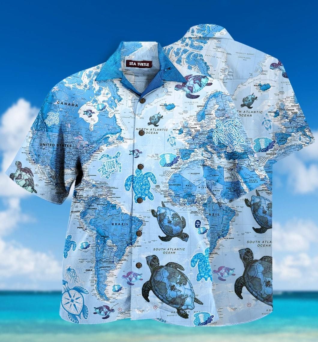 World Map Sea Turtles Colorful Unisex Hawaiian Shirt For Men And Women   26054050