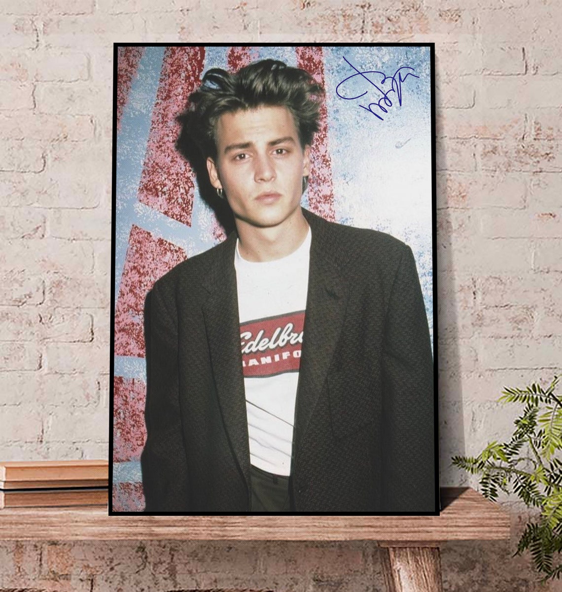 young Johnny Depp with Signature Print Canvas Poster, Johnny Depp Poster, Johnny Depp Wins Poster gift 