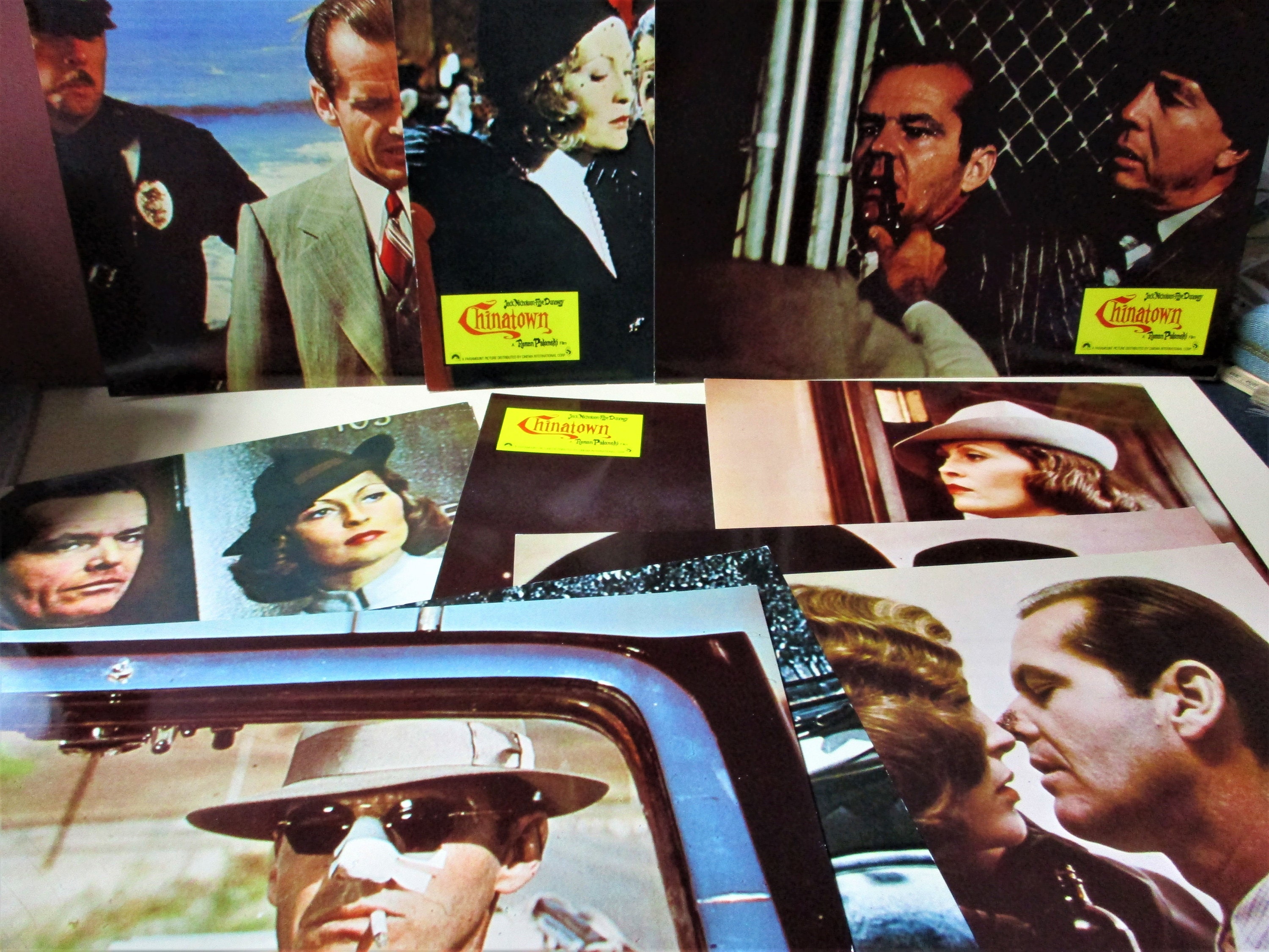 1974 CHINATOWN, Lot of 11 Original International Lobby Card 9x12 Movie Posters, Jack Nicholson, Faye Dunaway, Man Cave,  Los Angeles Noir