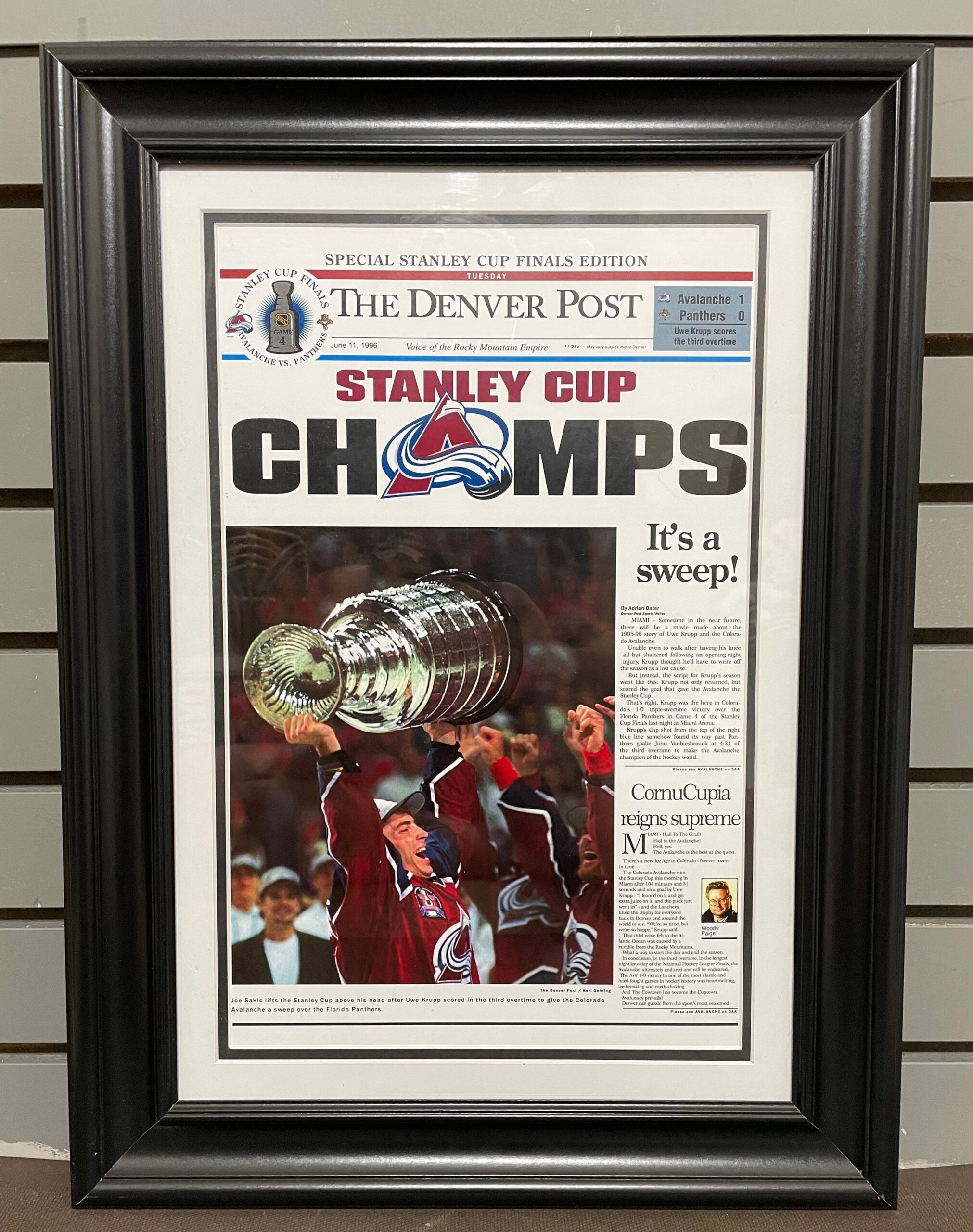 1996 Colorado Avalanche Stanley Cup Champion No Framed Poster