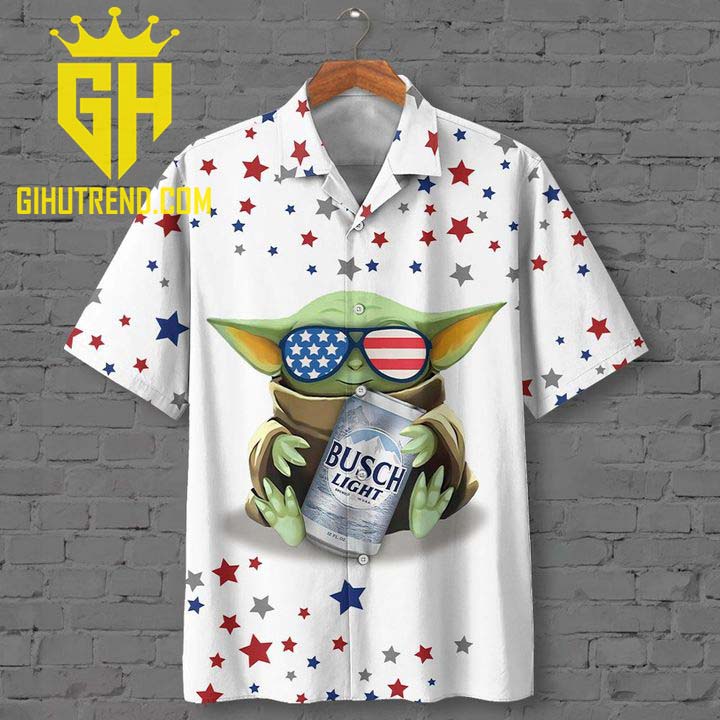 3D Baby Yoda Hugs Busch Light Beer Hawaiian Shirt And Hawaiian Shorts