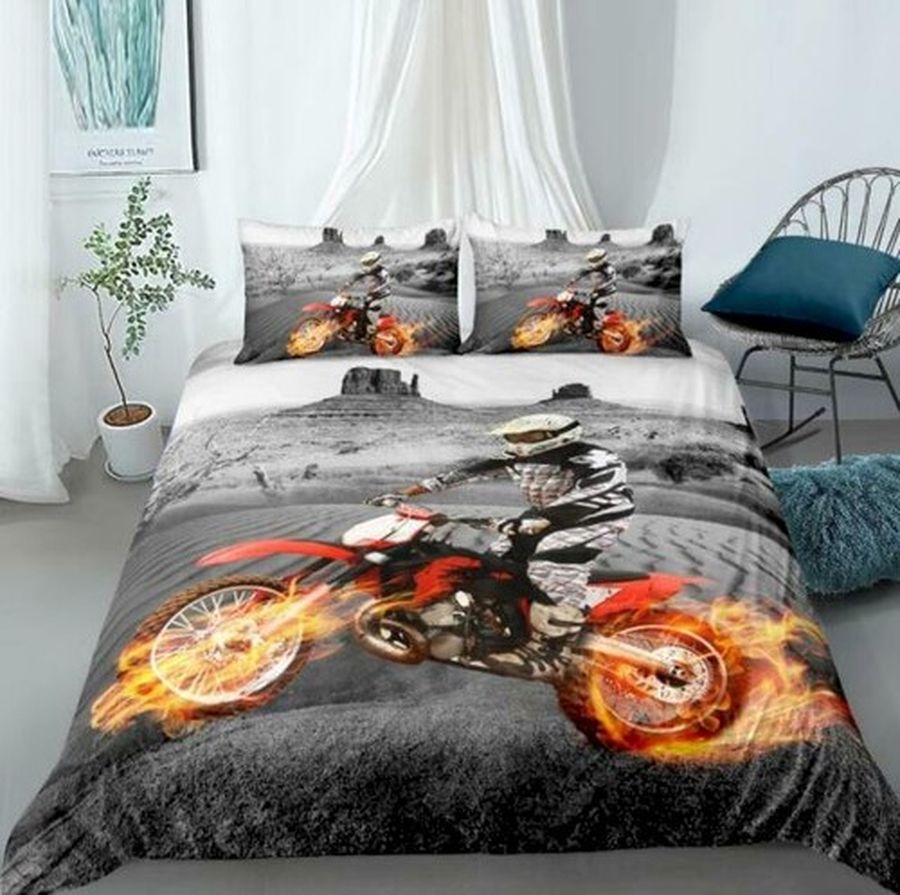 3D Burning Motorcycle Bedding Sets Duvet Cover Bedroom, Quilt Bed