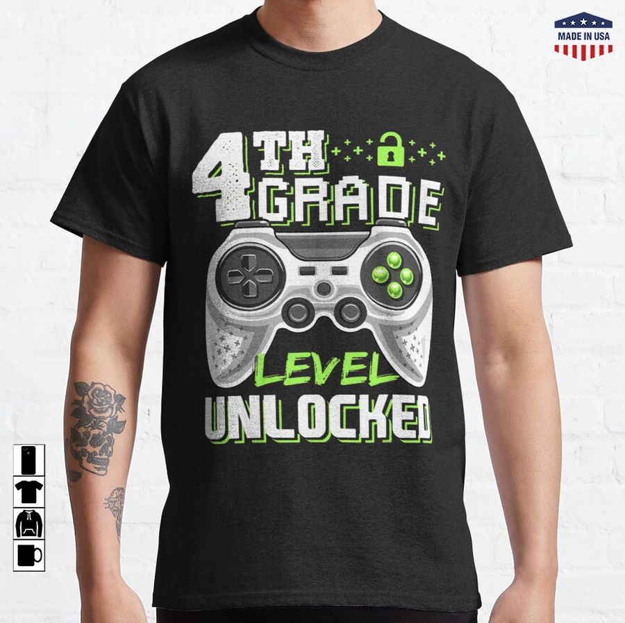 4th Grade Level Unlocked Video Game Back to School Boys Classic T-Shirt