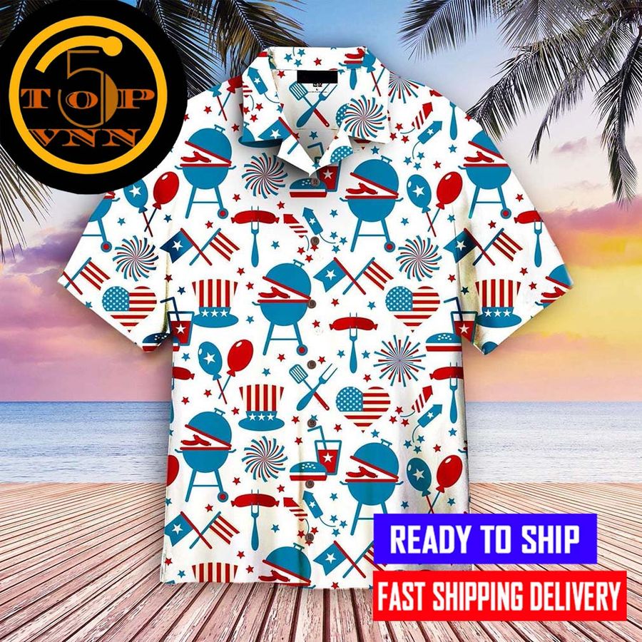 4th of July Aloha Hawaiian Shirt And Shorts
