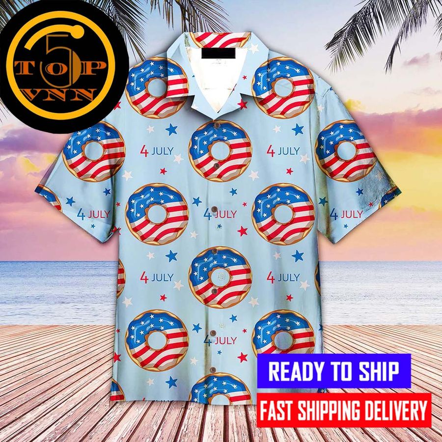 4th Of July Blue And Red Donuts Hawaiian Shirt And Shorts