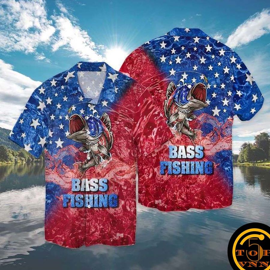 4th Of July Independence Day Bass Fishing American Flag Hawaiian Shirt And Shorts
