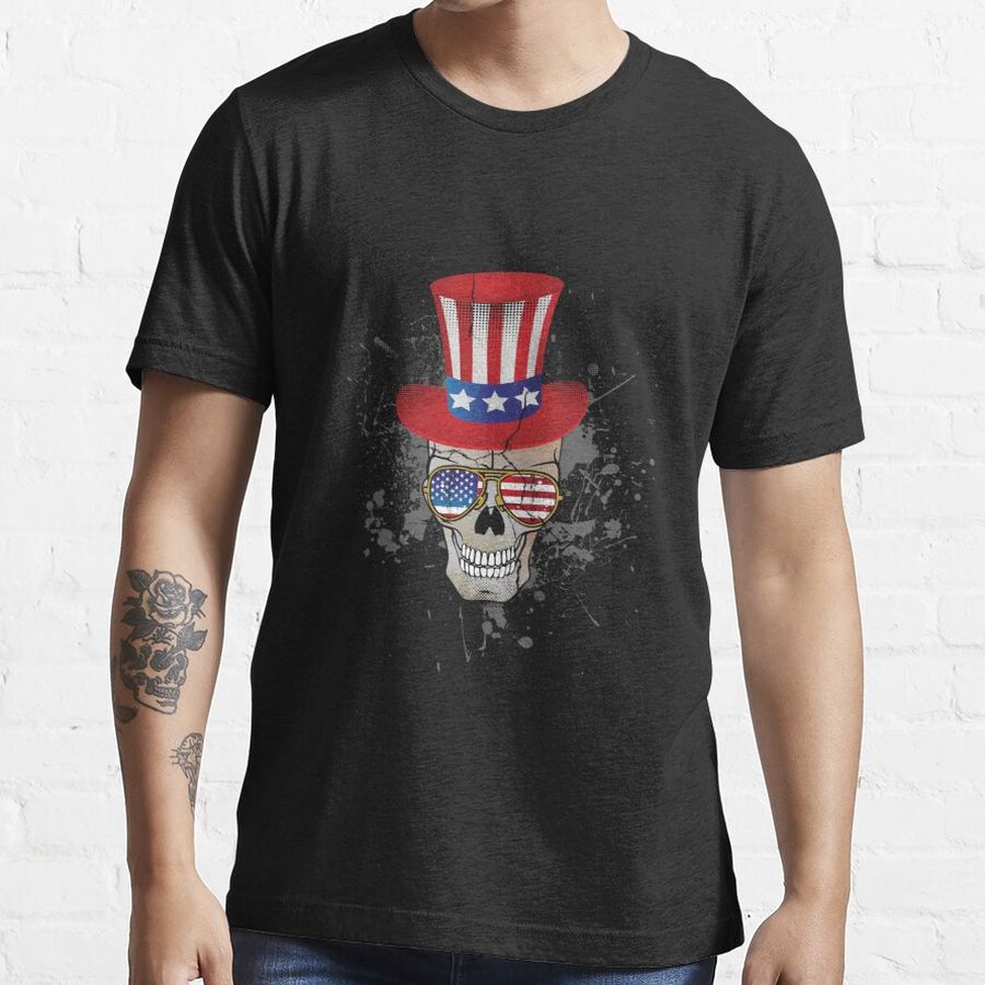 4th of July Skull Patriotic Fun design Essential T-Shirt