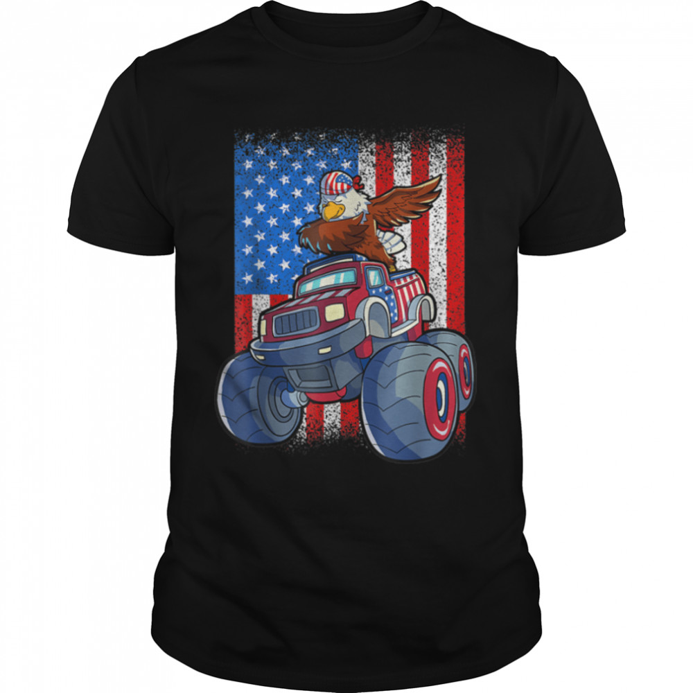 4th Of July Tshirt Dabbing Eagle Monster Truck American Flag T-Shirt B0B37F7K8D