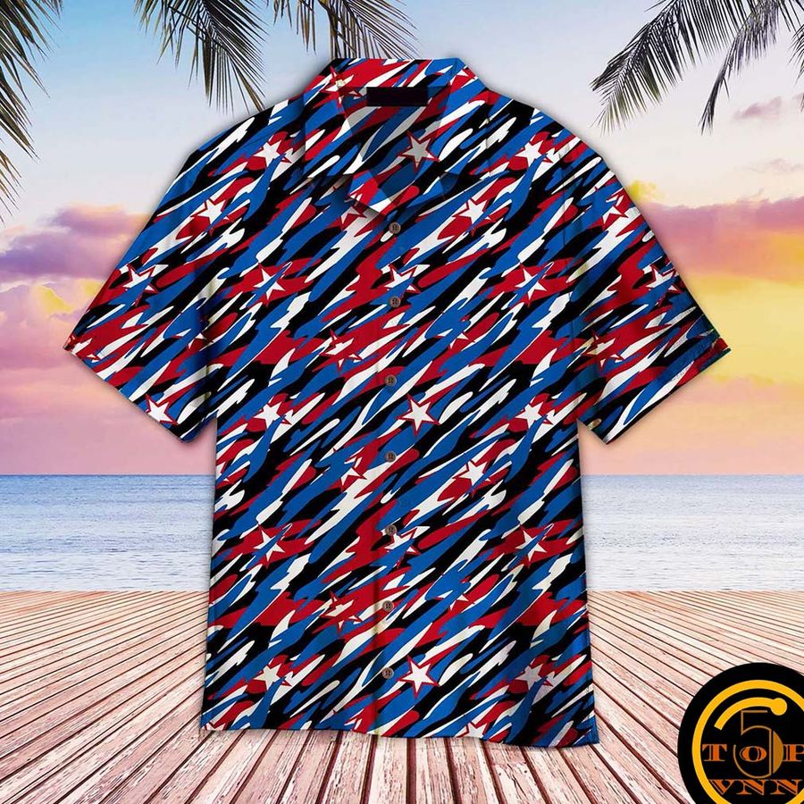 4th of July US Flag Camo Patriotism Hawaiian shirt and shorts