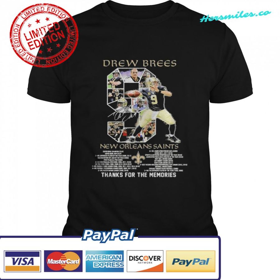 9 Drew Brees New Orleans Saints 2006 2020 Thanks For The Memories Shirt
