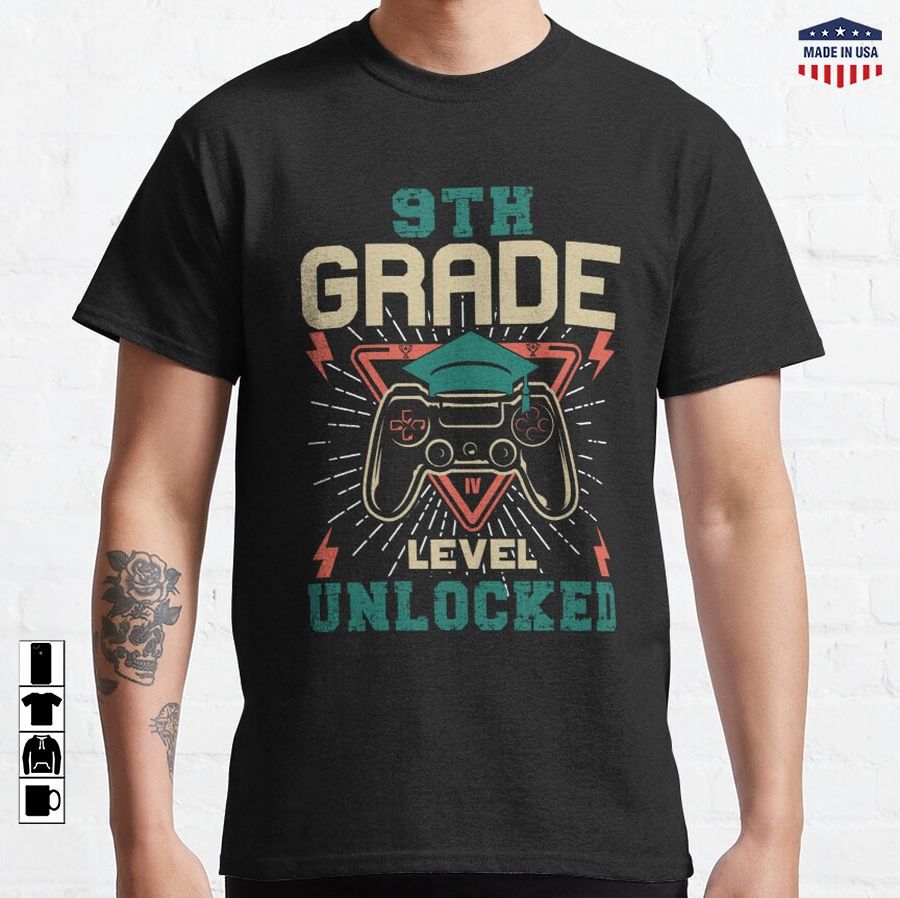 9th Grade Level Unlocked Funny Back To School Retro Video Game Gift Idea For Gamer Boys Kids Ninth Grader Classic T-Shirt