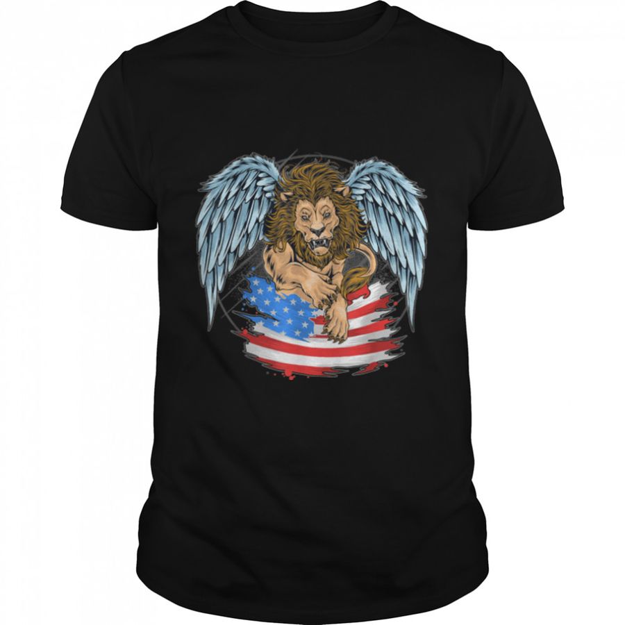 A Lion With Wings Holding Patriotic Lion American Patriotic T-Shirt B0B4KPJNCJ