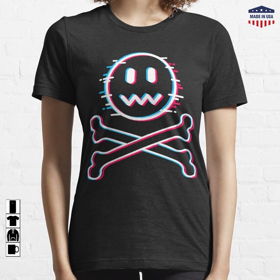 Acid Techno Happy face crossed bones  Electronic music dj gift Essential T-Shirt