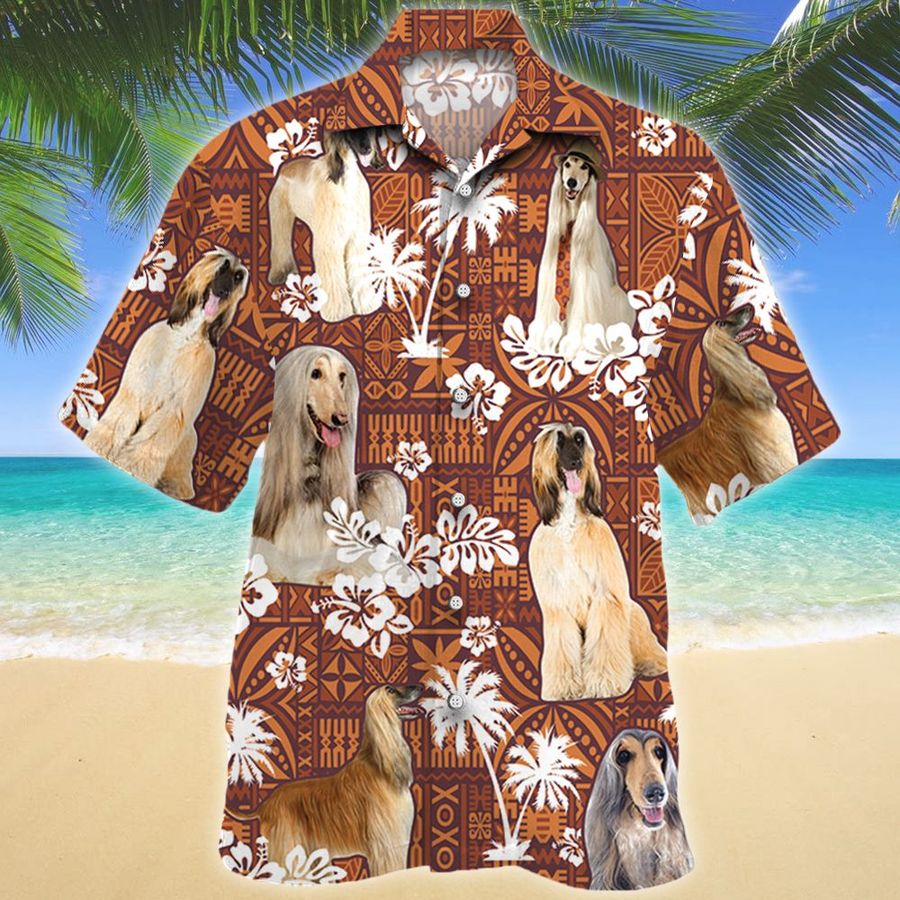Afghan Hound Dog Red Tribal Pattern Hawaii Shirt