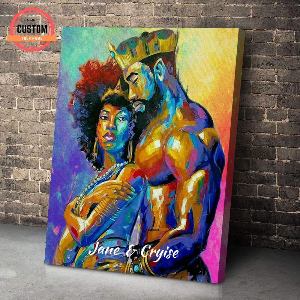 African Black King And Queen Custom Name Canvas
