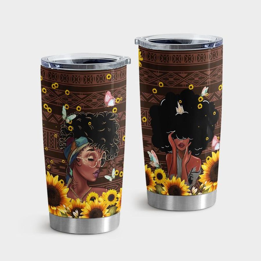 Afro Insulated Cups, Afro Woman Sunflowers Tumbler Tumbler Cup 20oz , Tumbler Cup 30oz, Straight Tumbler 20oz