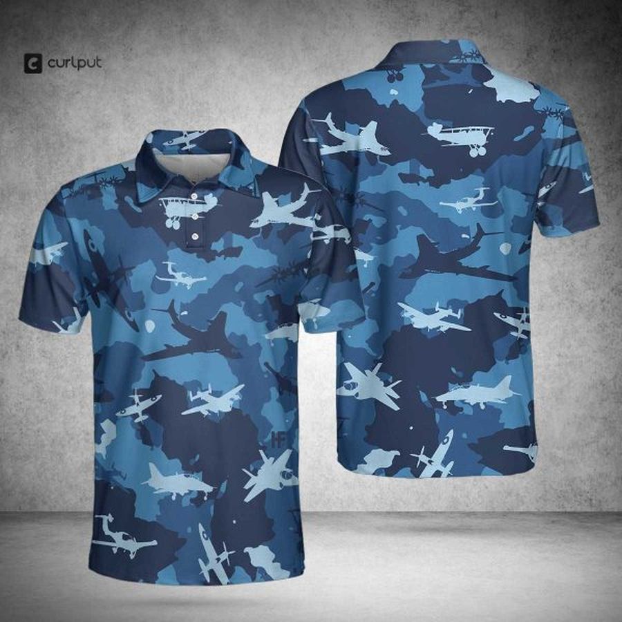 Aircraft Ocean Blue Camouflage Hawaiian Shirt