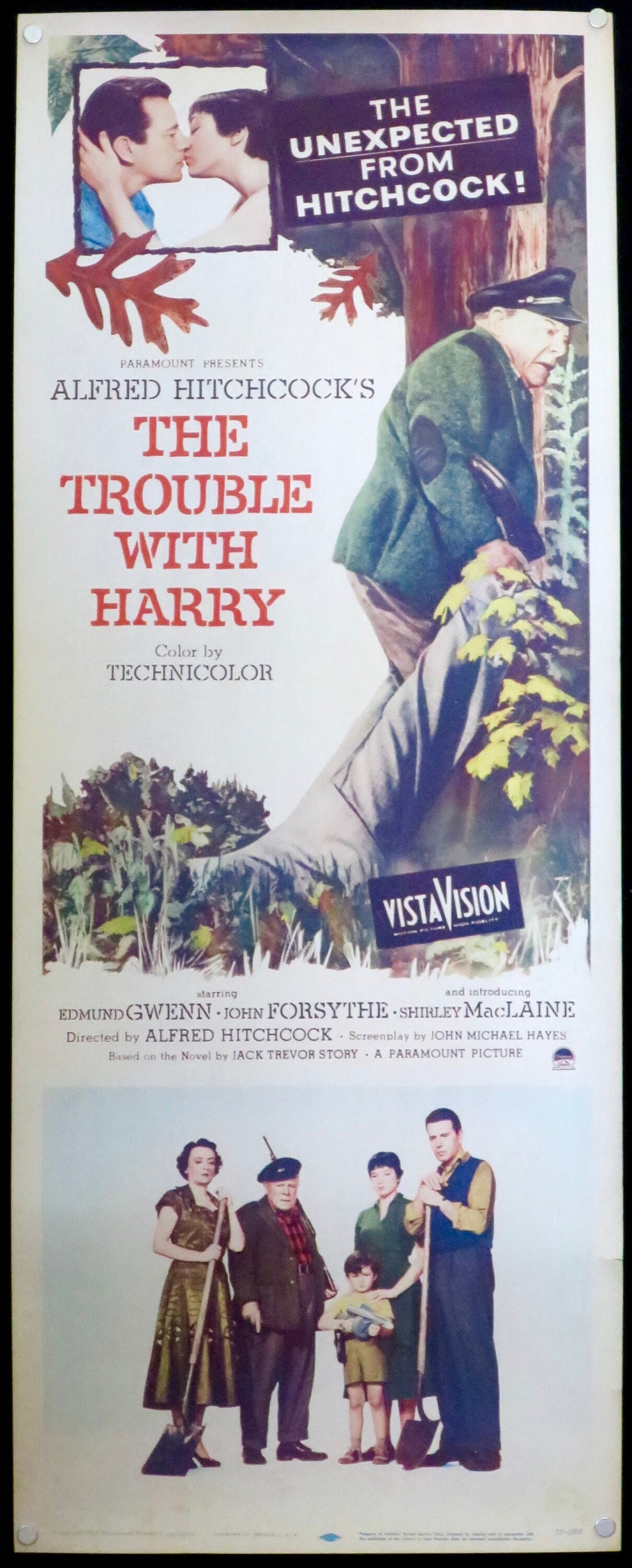ALFRED HITCHCOCK'S The Trouble With Harry Rolled 1955 Orig 14x36 Insert - VG Cond Unfolded - Shirley MacLaine!